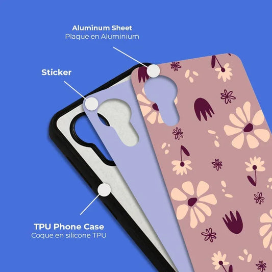 Coque sublimation 2D TPU pour Samsung Galaxy Xcover 5. La plaque arrière en aluminium dédiée à la sublimation permet la personnalisation de la coque.