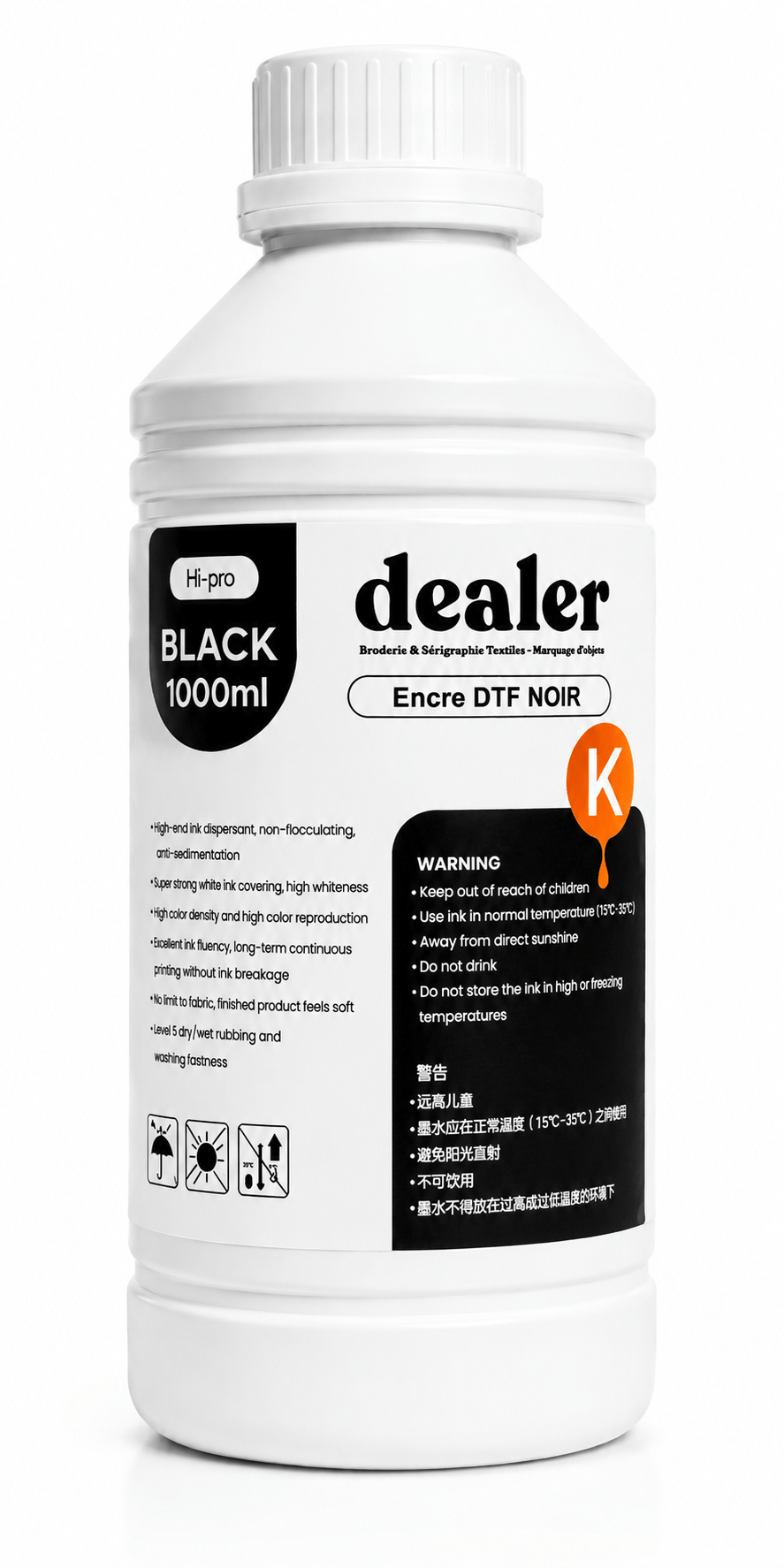 Coque Sublimation Noir 1 Litre - Encre DTF Pro 1 Litre - Encre DTF Professionnelle – Couleurs haute densité & Résistant