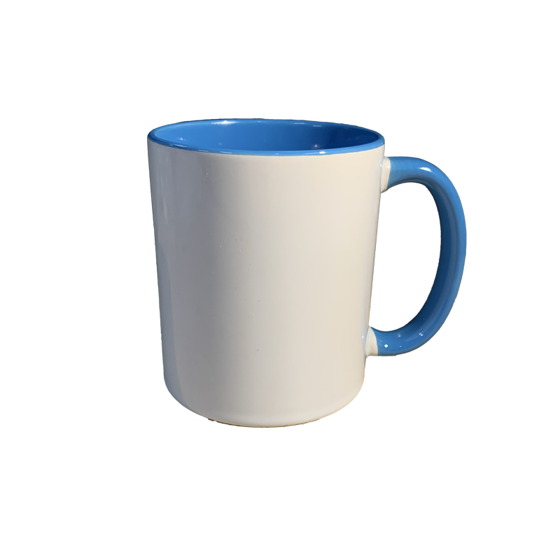 Taza de cerámica brillo sublimable bicolor con interior y asa en diferentes colores