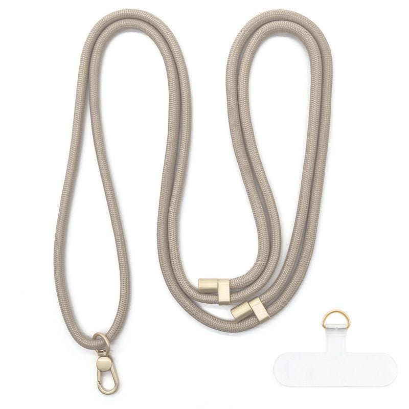 Cordon beige avec des détails dorés qui s'adapte à toutes les coques