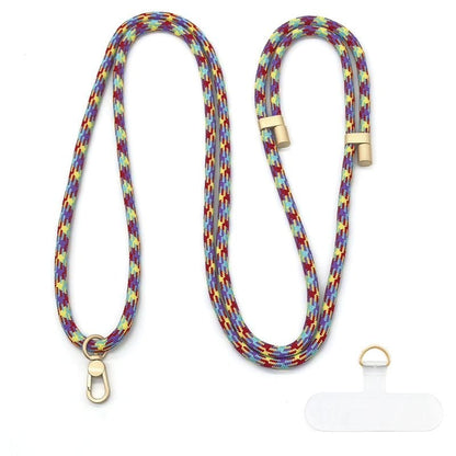 Cordon bariolé violet et rouge adaptable à toutes les coques de téléphone