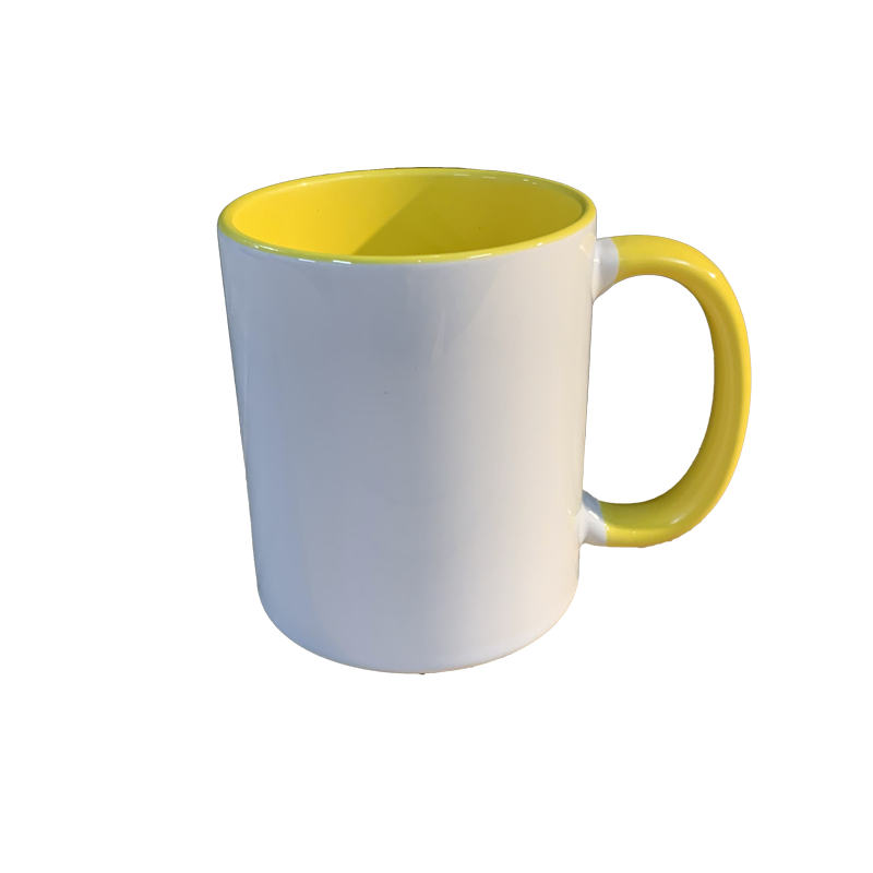 Taza de cerámica brillo sublimable bicolor con interior y asa en diferentes colores