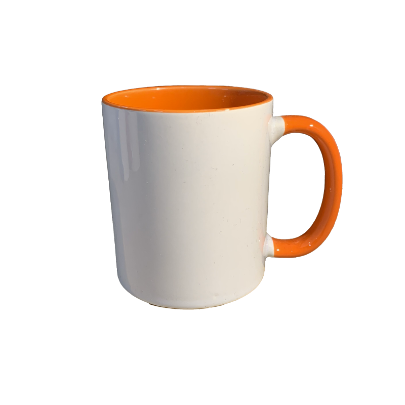 Taza de cerámica brillo sublimable bicolor con interior y asa en diferentes colores