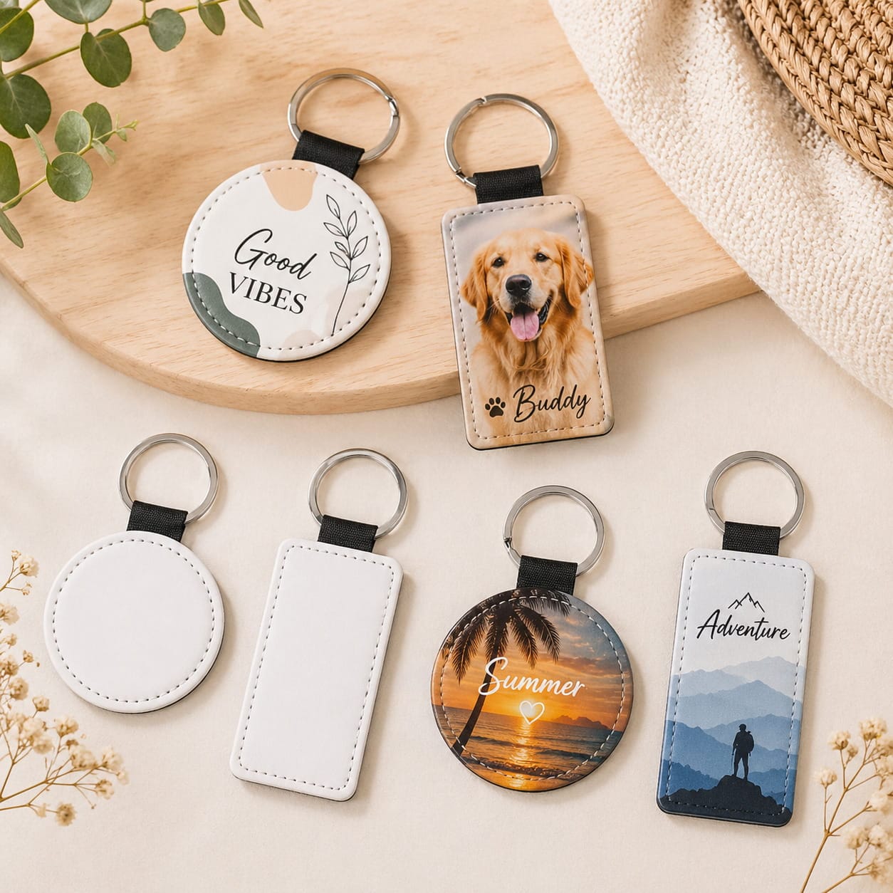 Coque-sublimation.fr Porte-Clé Porte-clés en cuir vierge à sublimation en similicuir Porte-clés en cuir vierge à sublimation en similicuir