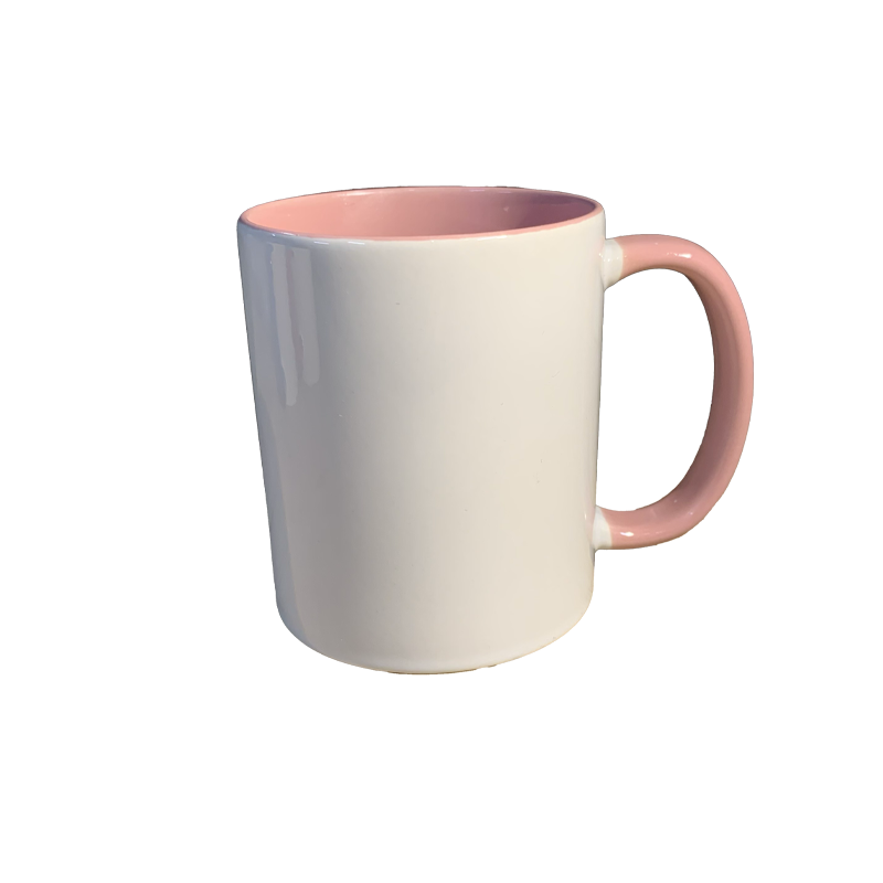 Taza de cerámica brillo sublimable bicolor con interior y asa en diferentes colores