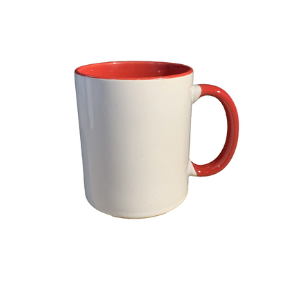 Taza de cerámica brillo sublimable bicolor con interior y asa en diferentes colores