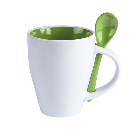Mug avec cuillère intégrée verte à personnaliser en sublimation
